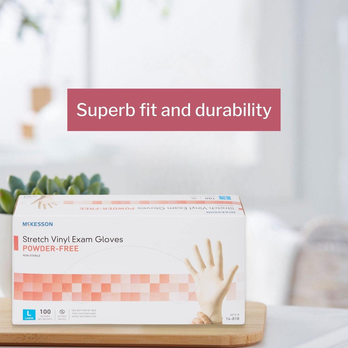 McKesson 14-818 Vinyl Exam Gloves, Non-Sterile, Powder-Free, Large,