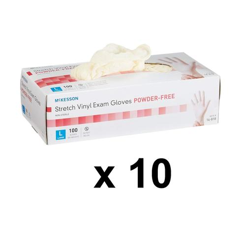 McKesson 14-818 Vinyl Exam Gloves, Non-Sterile, Powder-Free, Large,